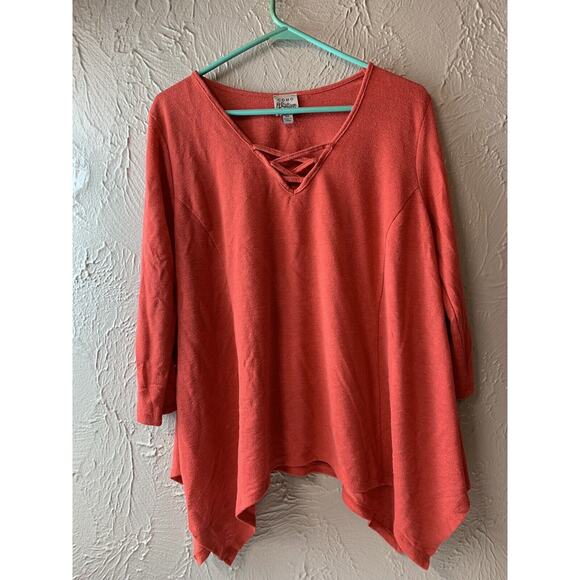 Como Vintage Women's Sweater Size XXL Orange Lace Up V Neck Sharkbite Hem - Picture 1 of 3